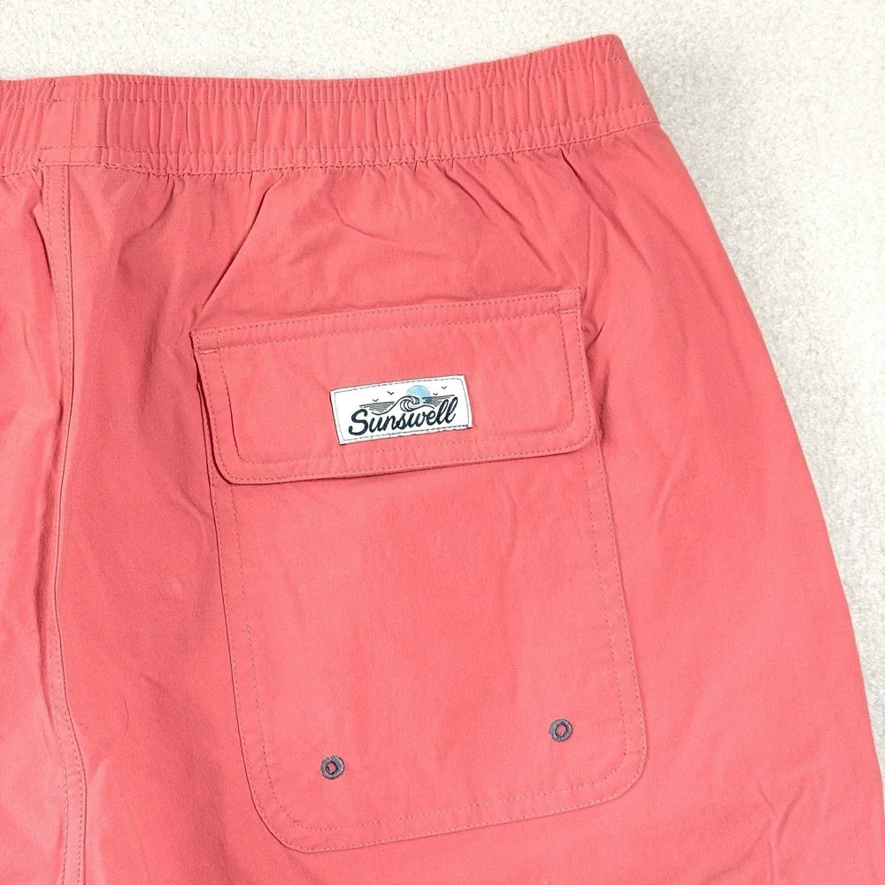 Sunswell Shorts Mens‎ Medium Hybrid Swim Trunks Unlined Pull On Drawstring Coral